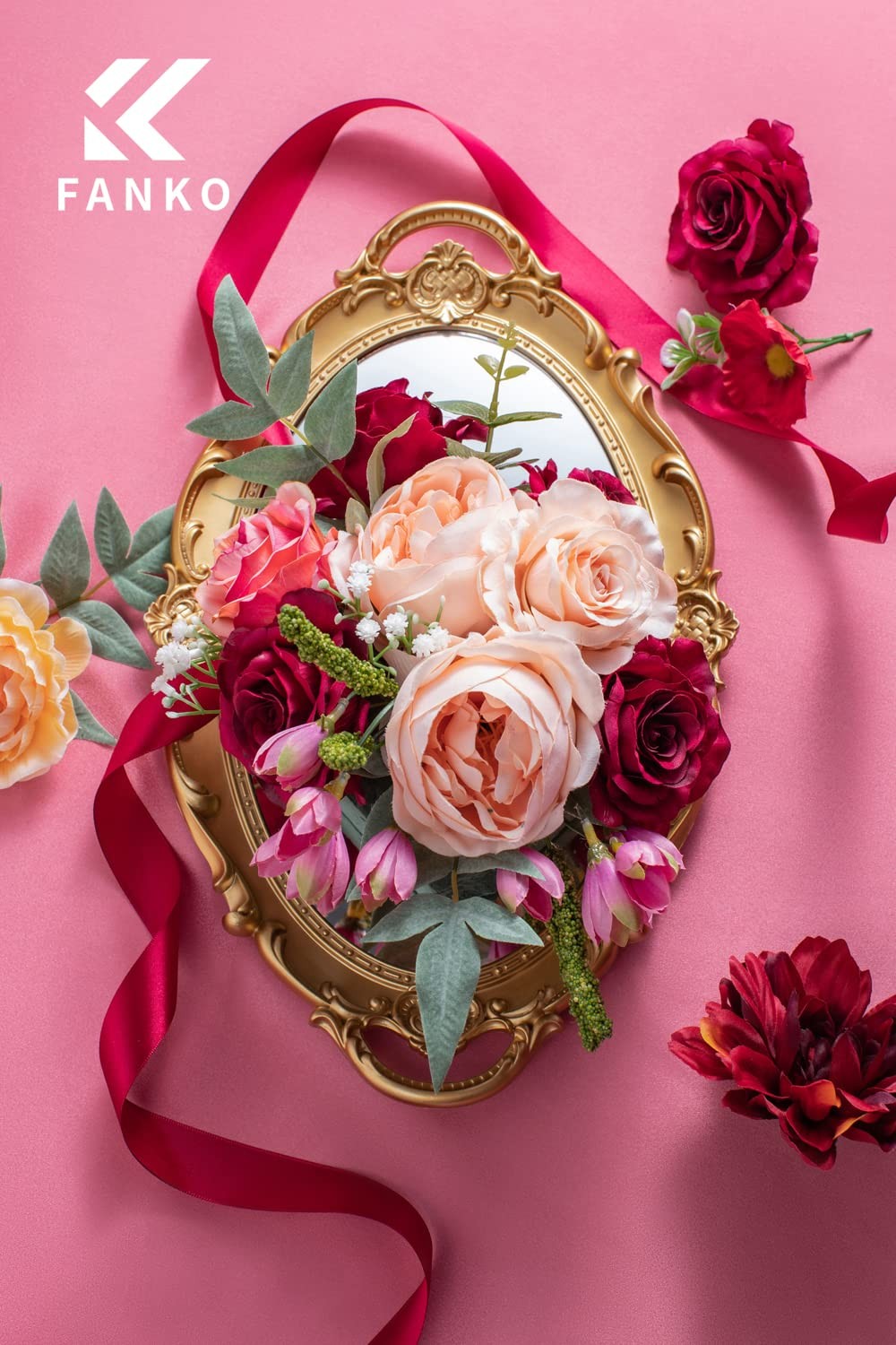 Rose Artificial Flowers Combo for DIY, Fake Red Rose Silk Flowers Greenery, F…
