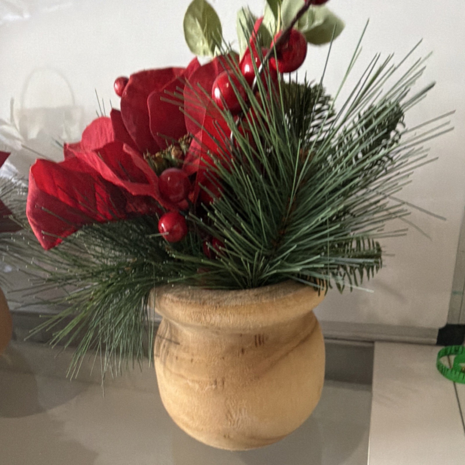 Artificial Christmas Floral Arrangement & Centerpiece Poinsettia Pine Berry Pot