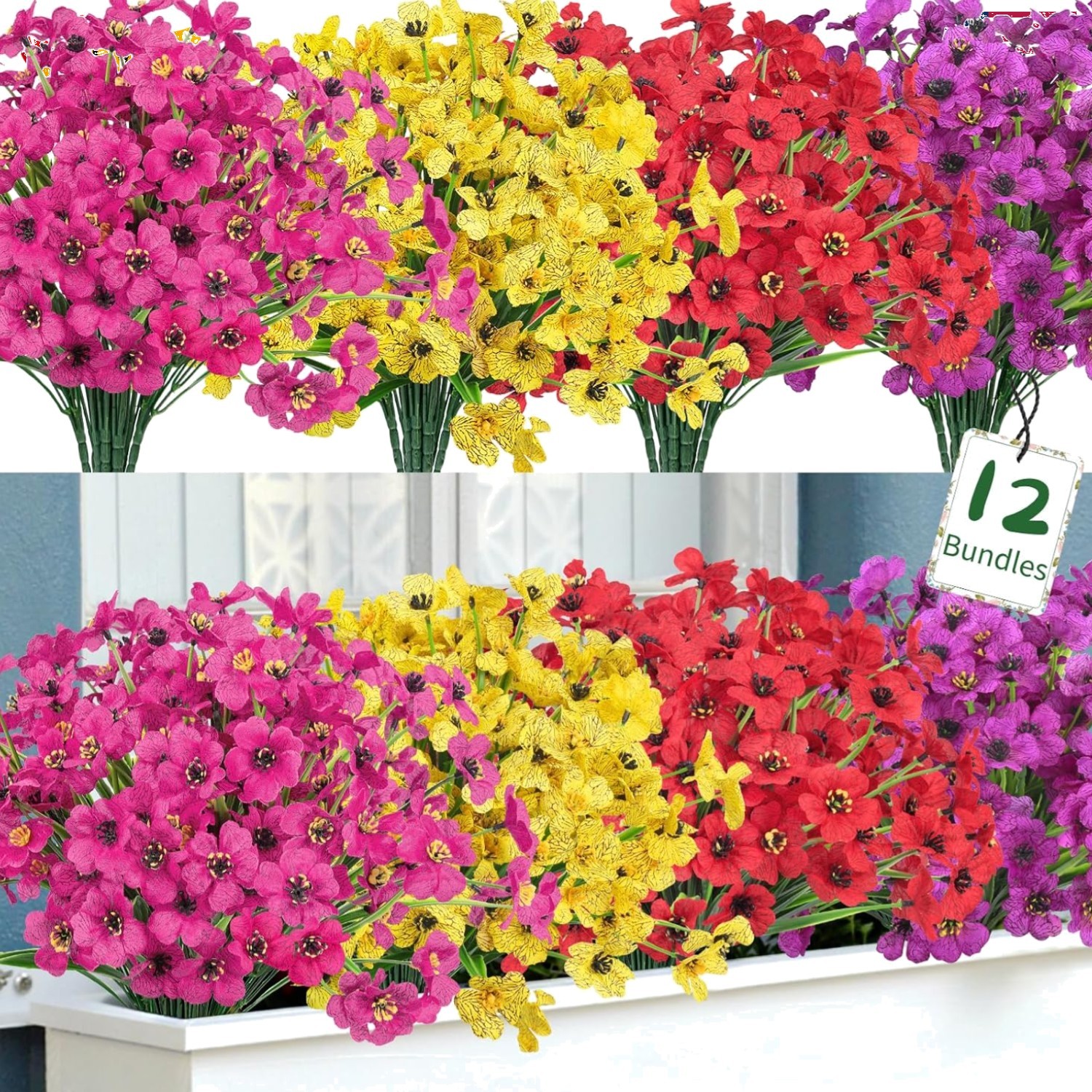 12 Bundles Artificial Flowers for Outdoors Fake Silk Flowers UV Resistant Fau…