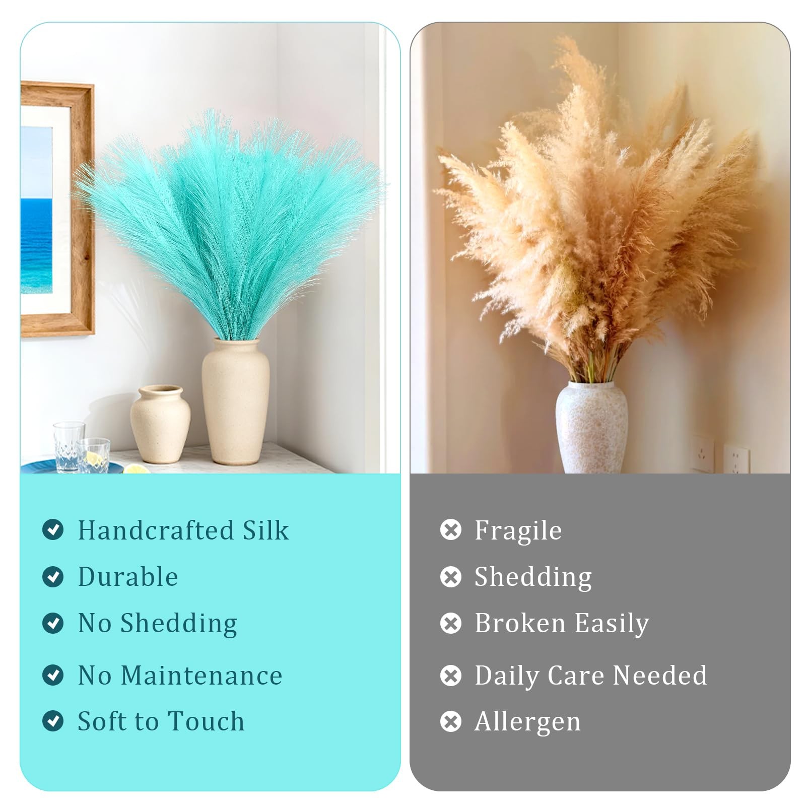 21.6 Inch Faux Pampas Grass Short Artificial Branches Light Blue 50 PCS