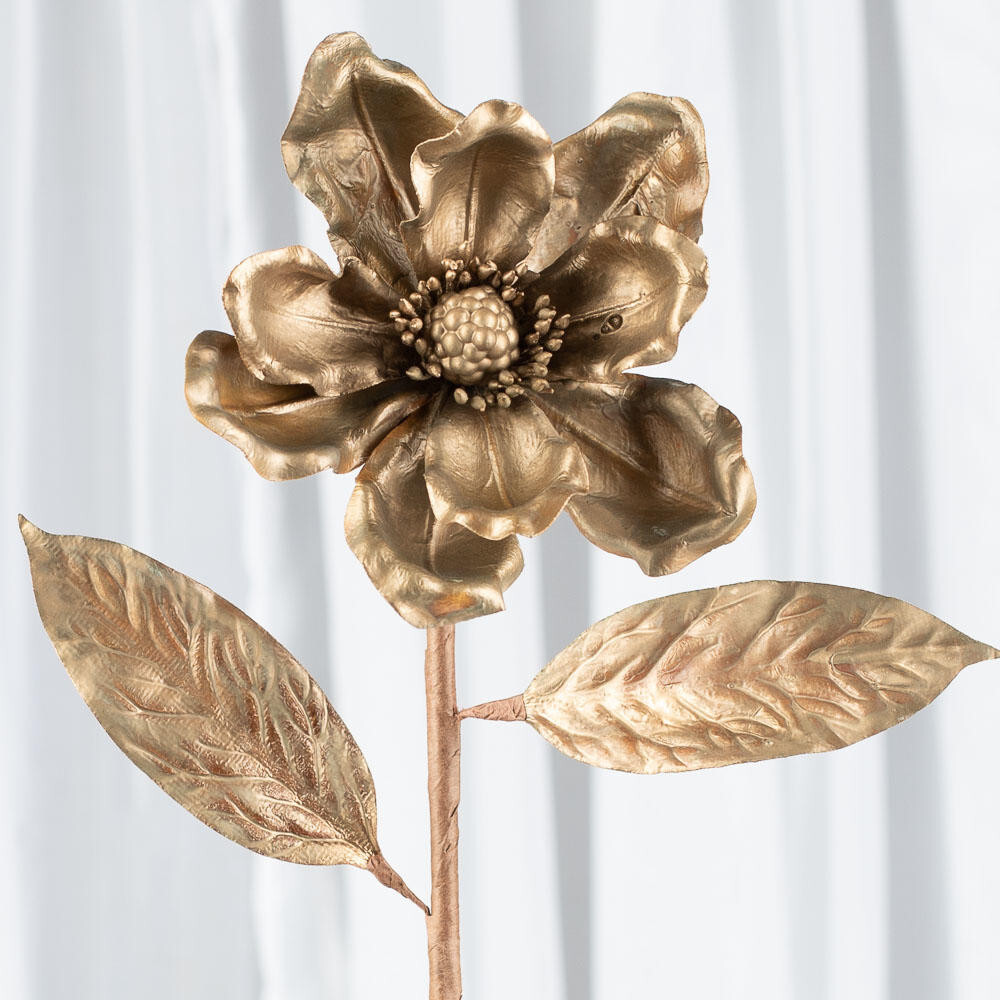 Set of 4 Antique Gold Artificial Magnolia 26″ Stems with 4-1/2″ Blooms
