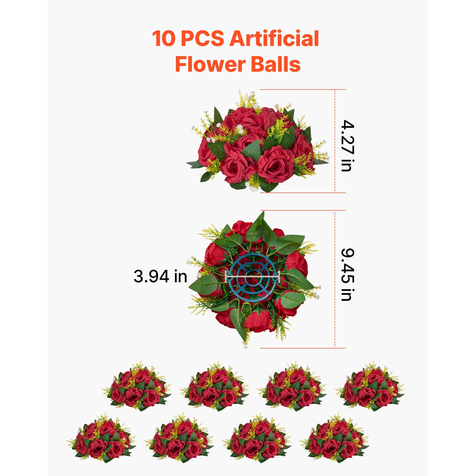 Uimoso Artificial Flower Balls for Wedding Decorations, Set of 10, Red