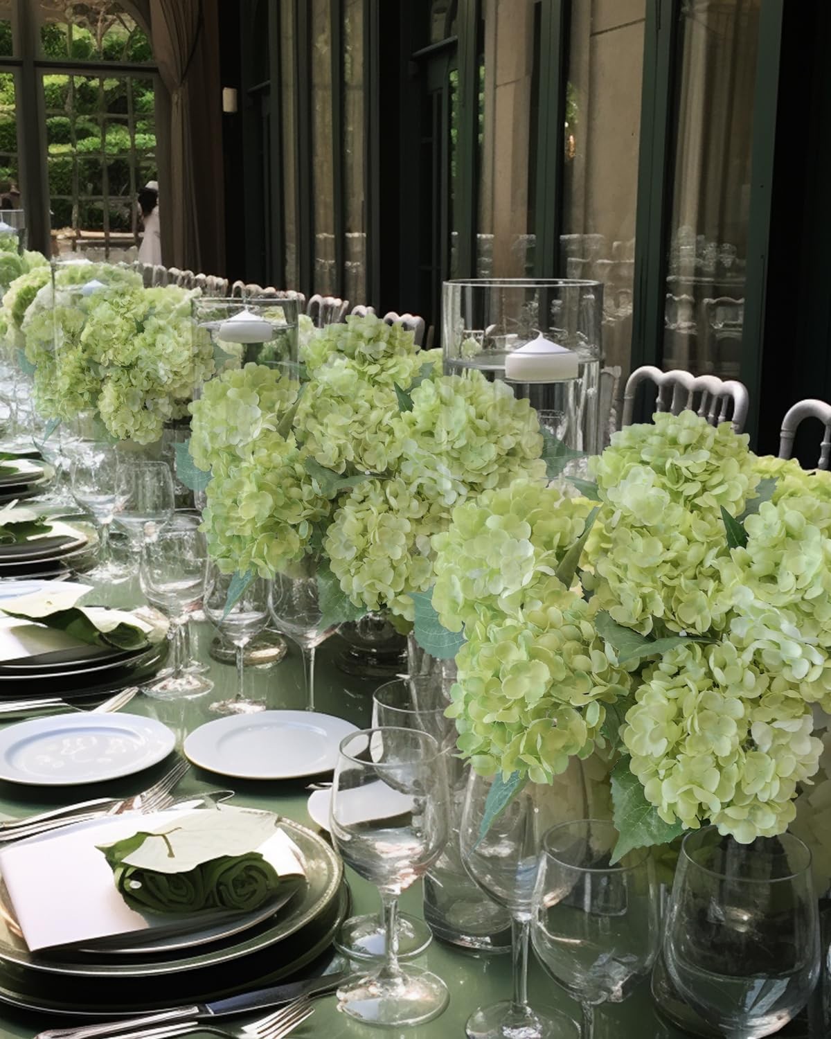 6PCS Premium Green Hydrangea Artificial Flowers Bouquets, Silk Hydrangea Flow…