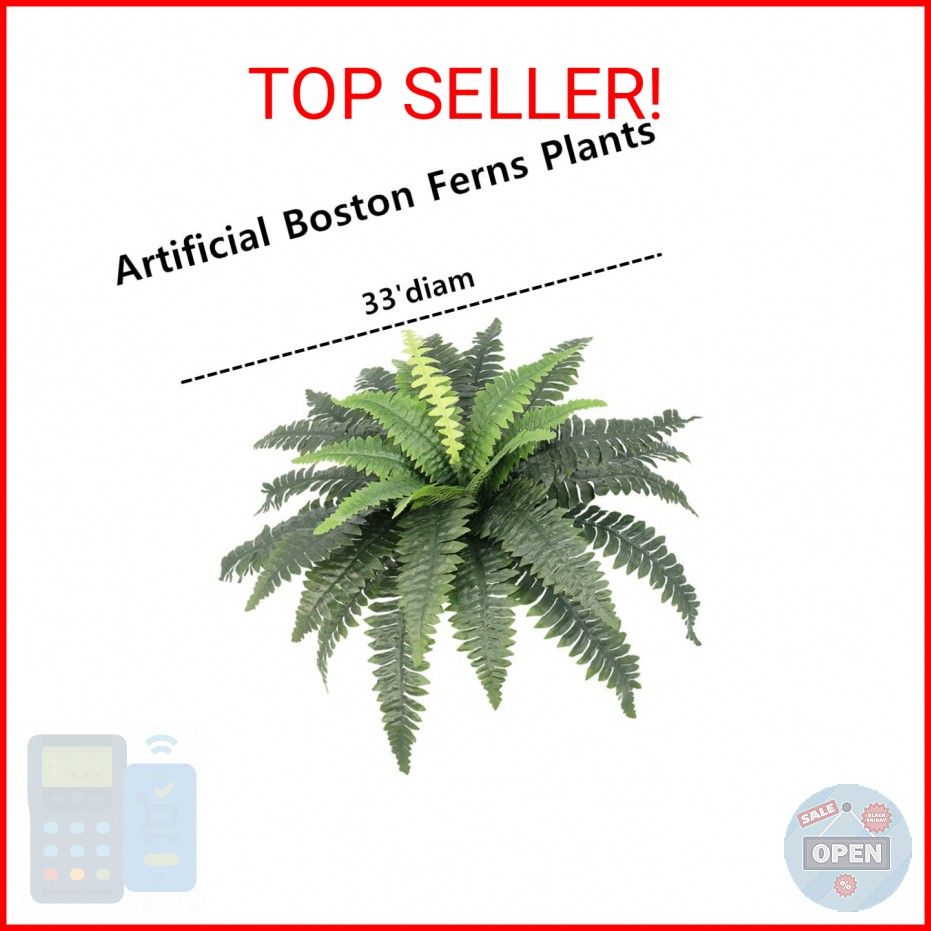 Galebeiren Artificial Ferns for Outdoors, Set of 2 Bouquets 33″ Diam Large Fake
