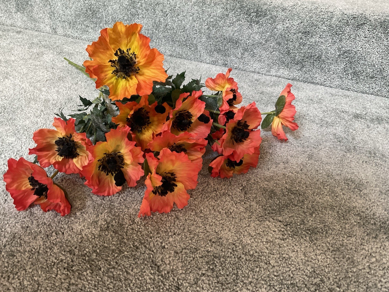(8) Faux Poppy Stem Flowers w/Leaves ~ 23” Tall ~ Fall Decor