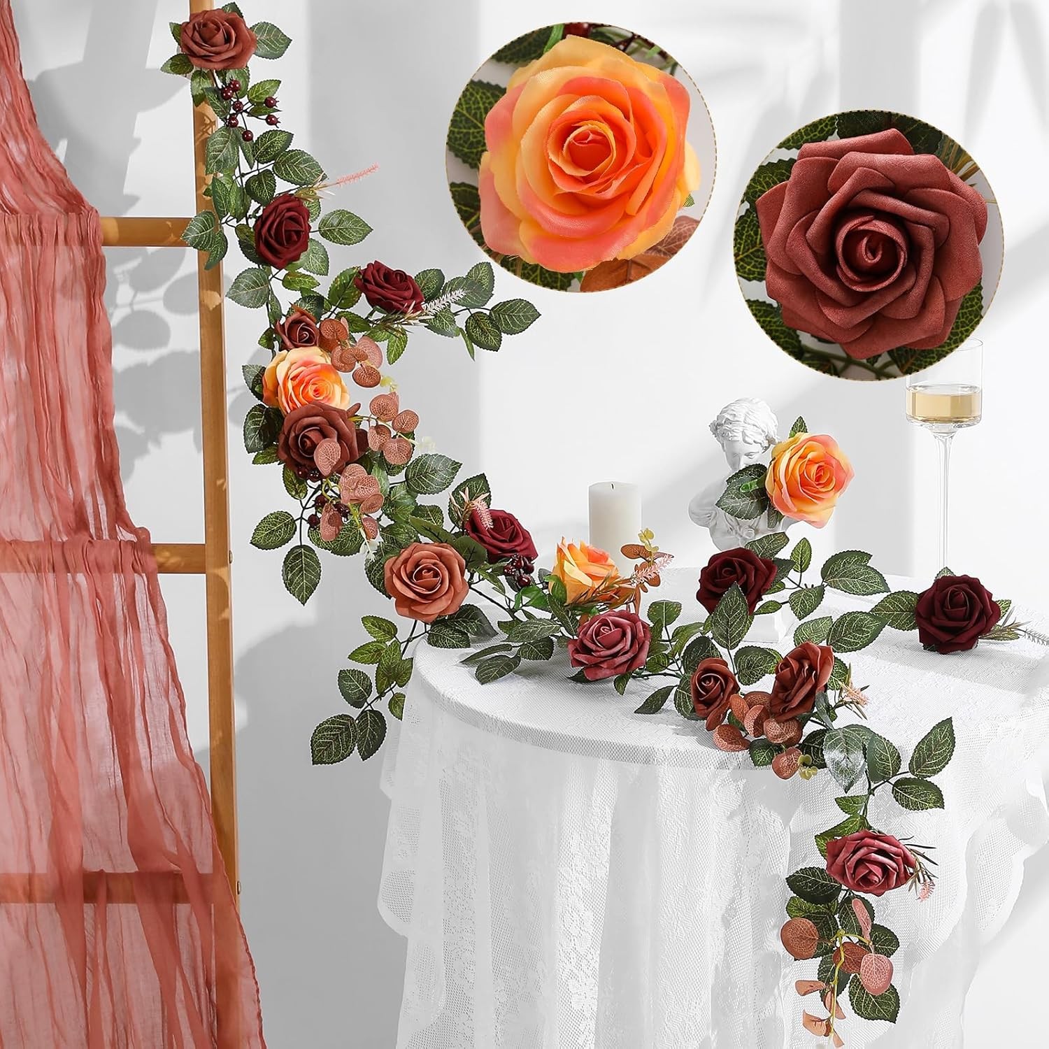 5FT Terracotta Artificial Flower Garland Fall Floral Garland Burnt Orange Arch