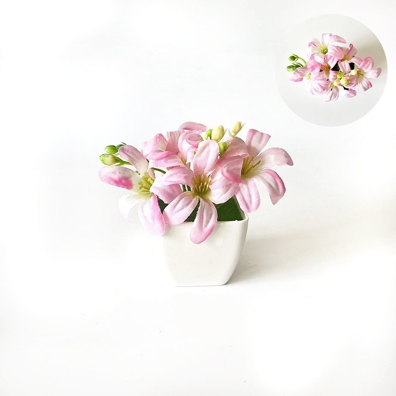 Plastic Miniature Lily Potted Plant 4.3 Inches for Small Space Decoration