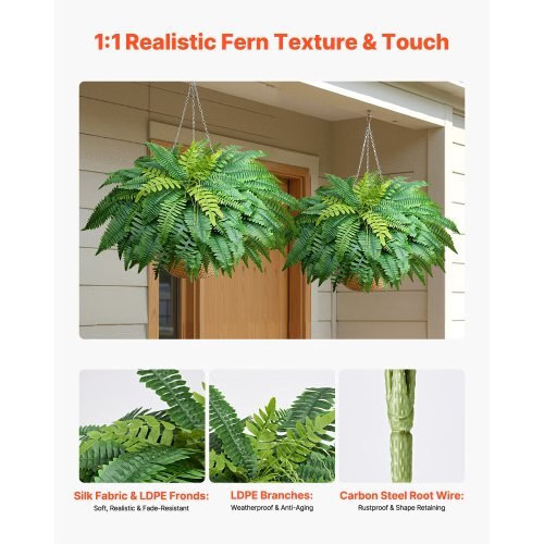 Artificial Ferns, 48 Inch Fake Boston Fern Bush Plant with 67 Fronds, Faux Green