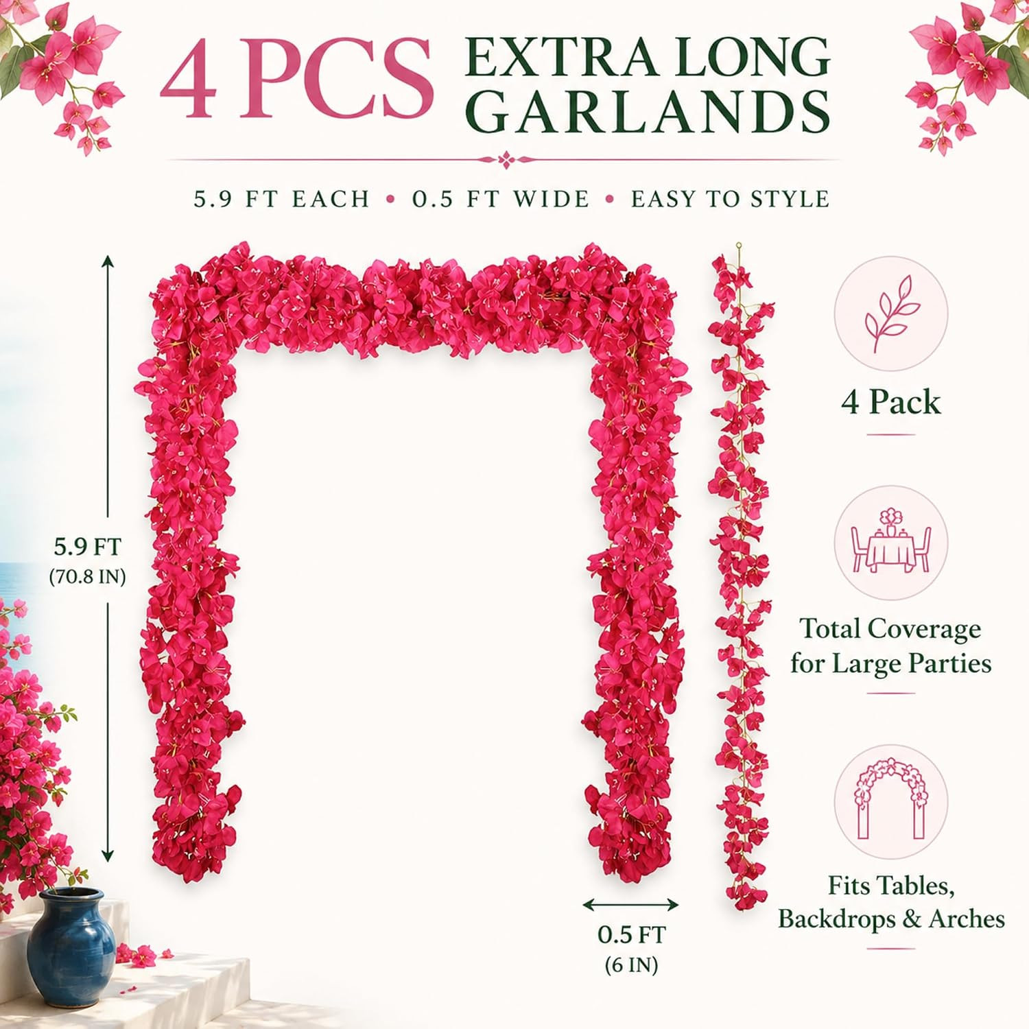4 Pcs 5.9 Ft Bougainvillea Artificial Flower Garland Faux Bougainvillea Wreaths