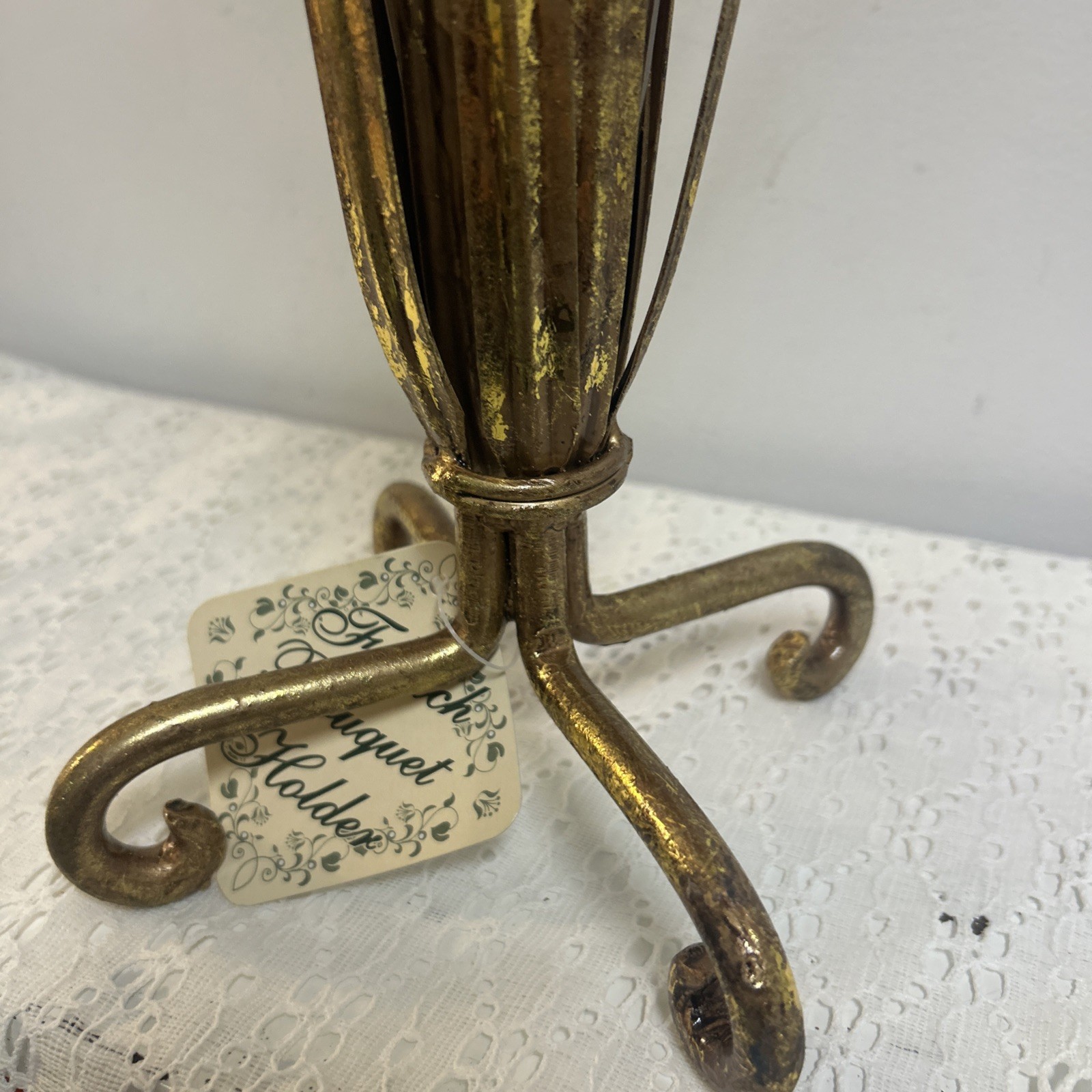 New French Bouquet Holder Home Accessory Displayer Aged Gold Tone Metal Wedding