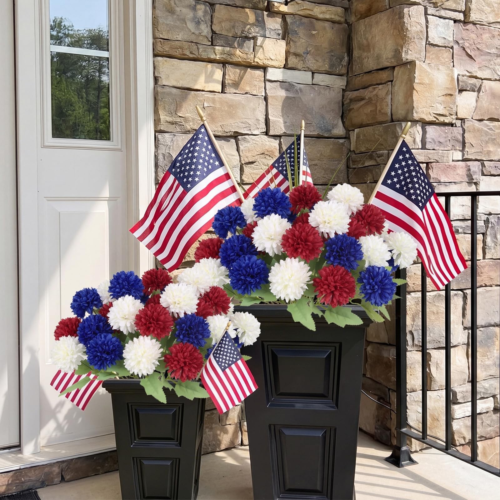 4 of July Decor Faux Chrysanthemums Artificial Flowers 27Heads Fake Silk Mums…