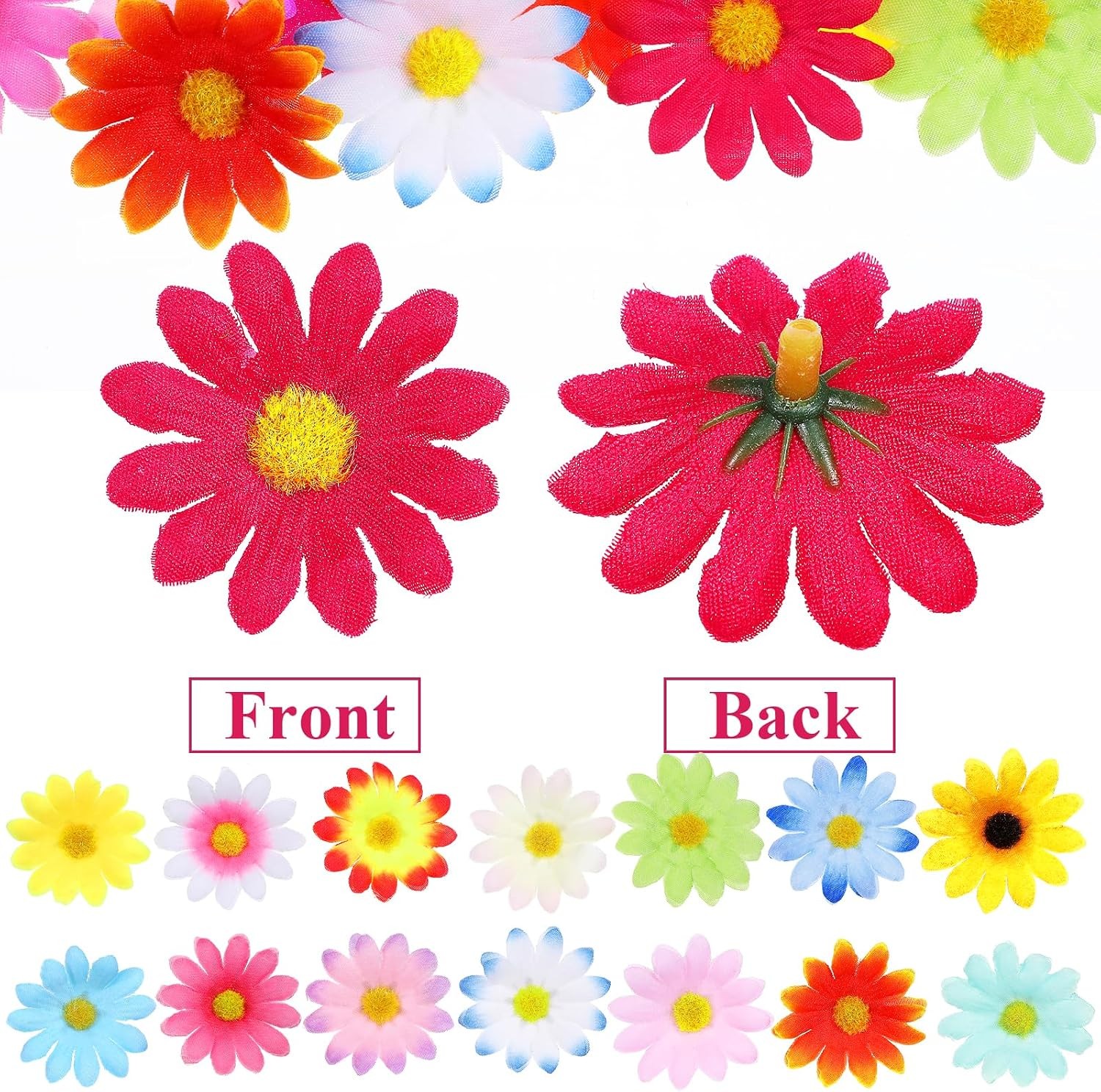 120PCS Artificial Daisy Flower Heads Multicolor Faux Flowers DIY Craft Decor