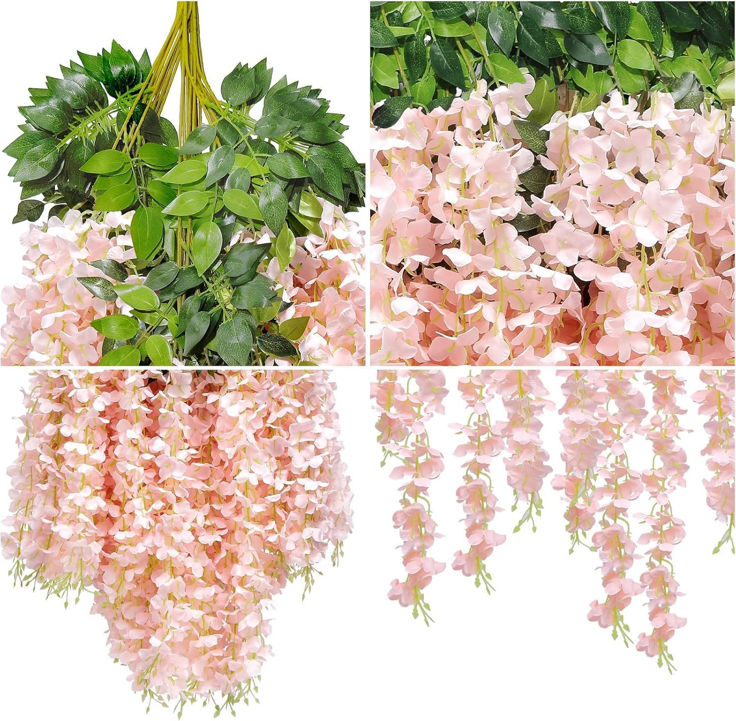 60 Pack Light Pink Wisteria Vine Garland – 216 Feet Silk Flower Decor