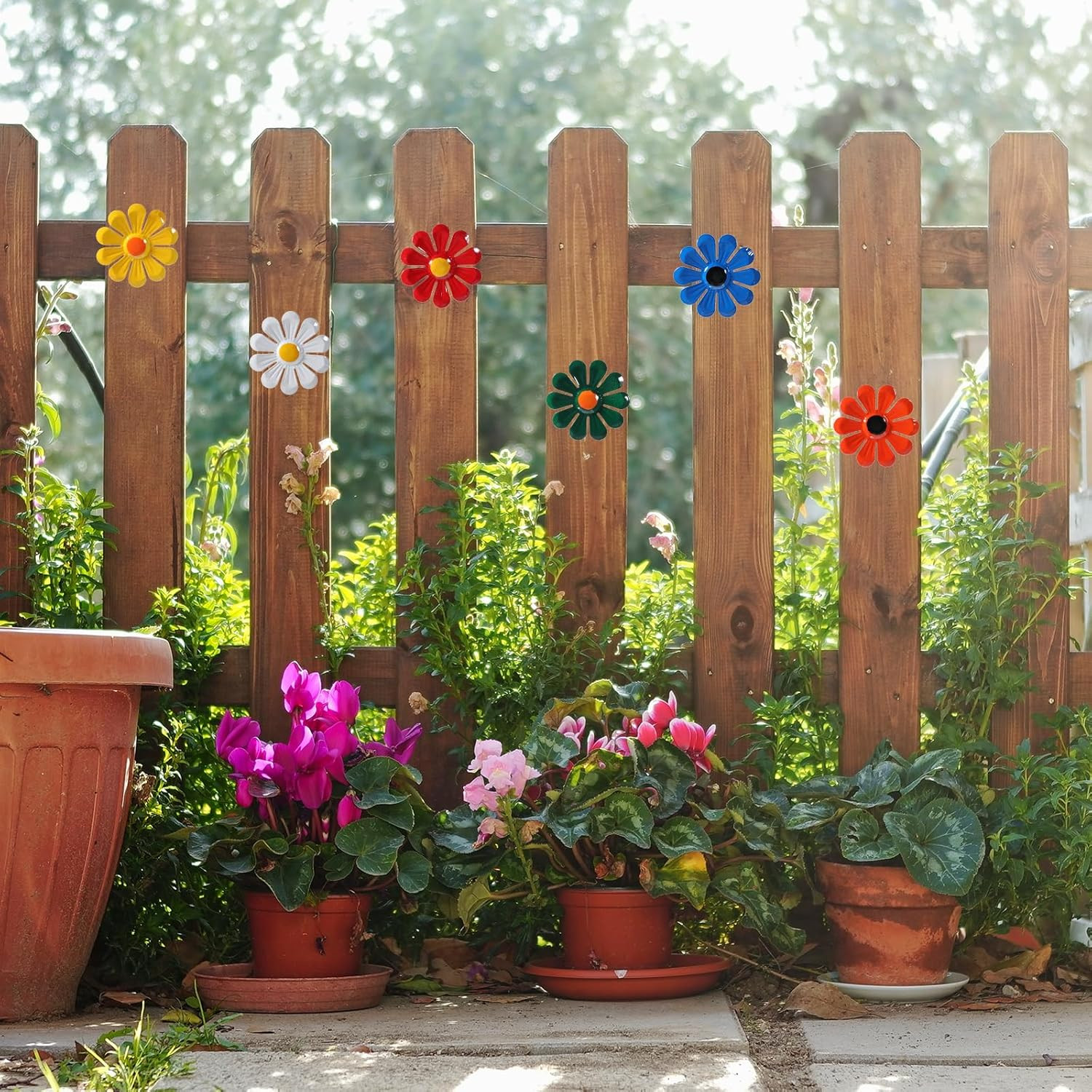 6Pcs Metal Wall Flowers Outdoor 4 X 4 Inches, Red, White, Orange, Blue, Green