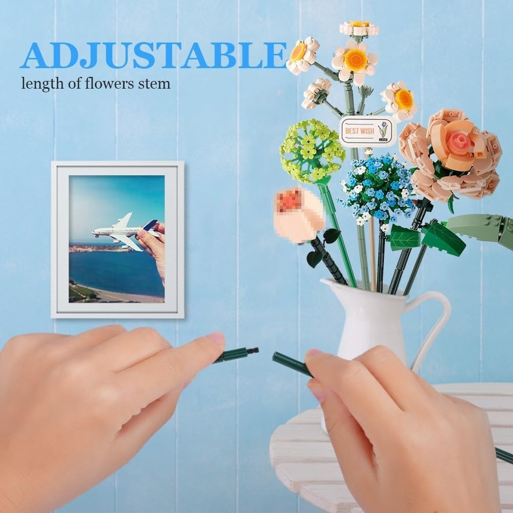 Flower Bouquet Building Set -6 Artificial Flowers Building Kit, 547Pcs Building
