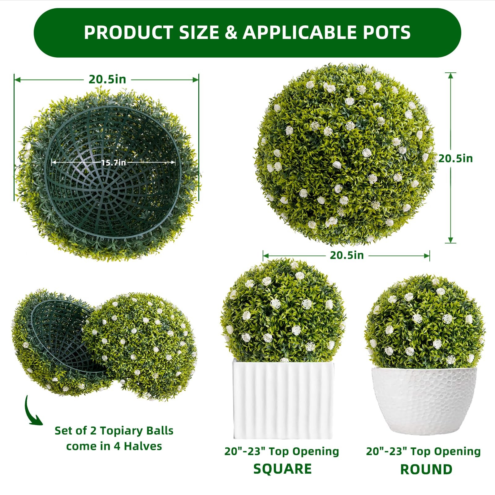 20.5 in Artificial Plant Topiary Ball Set of 2, Decorative Artificial Boxwood…