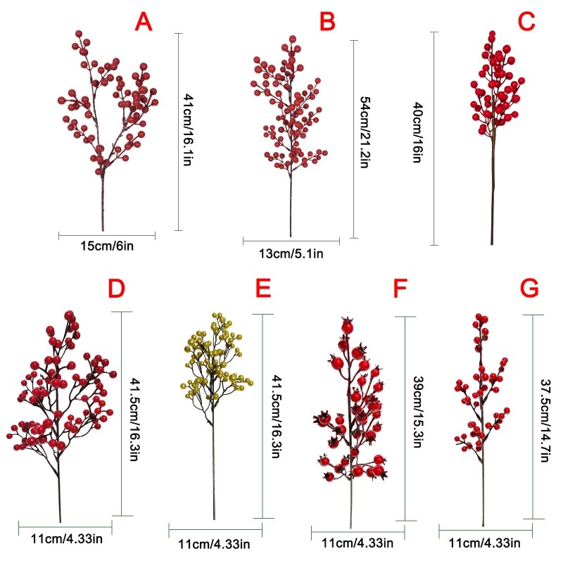 Artificial Red Stems Picks Berries Branches for Christmas Tree Decorations