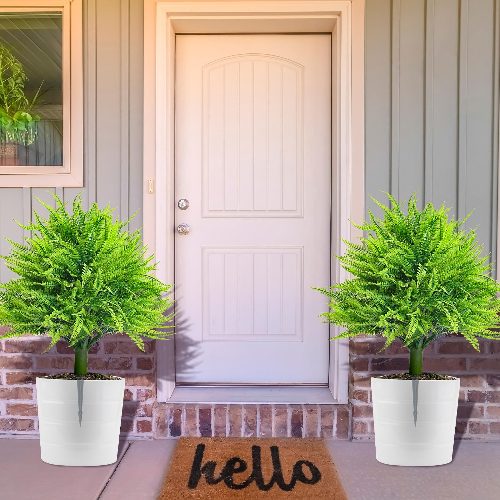 Solsew 2 Artificial Boston Fern with Integrated Ground Stake 24” Realistic U…
