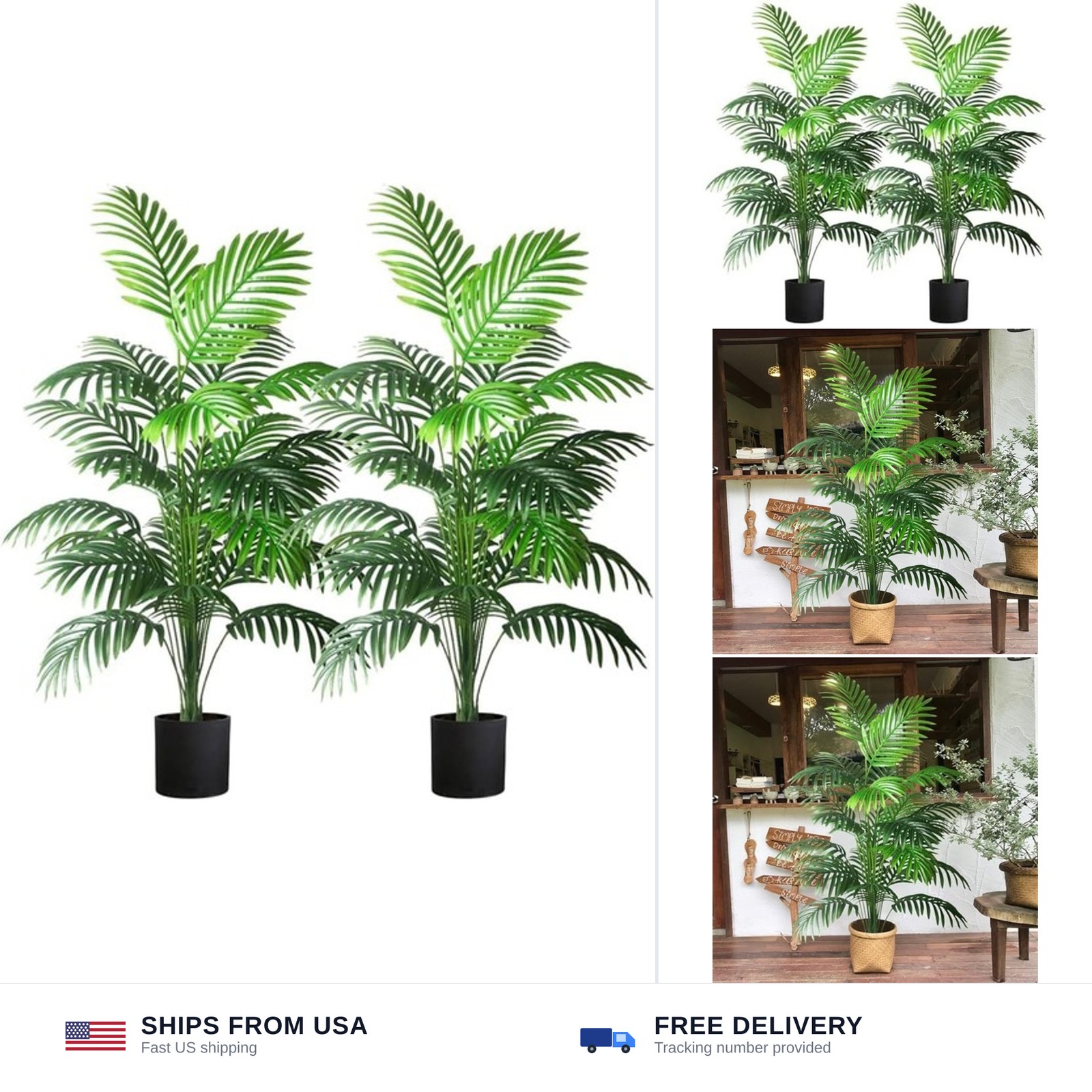 4ft 2pcs Large Artificial Plants Fake Palm Tree Tropical Palm Leaves Faux Pal…