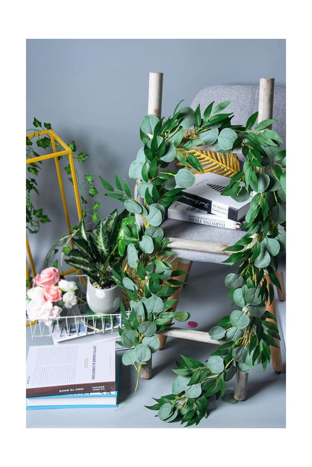 4 Packs 6.5 Feet Artificial Silver Dollar Eucalyptus Leaves Garland with Will…