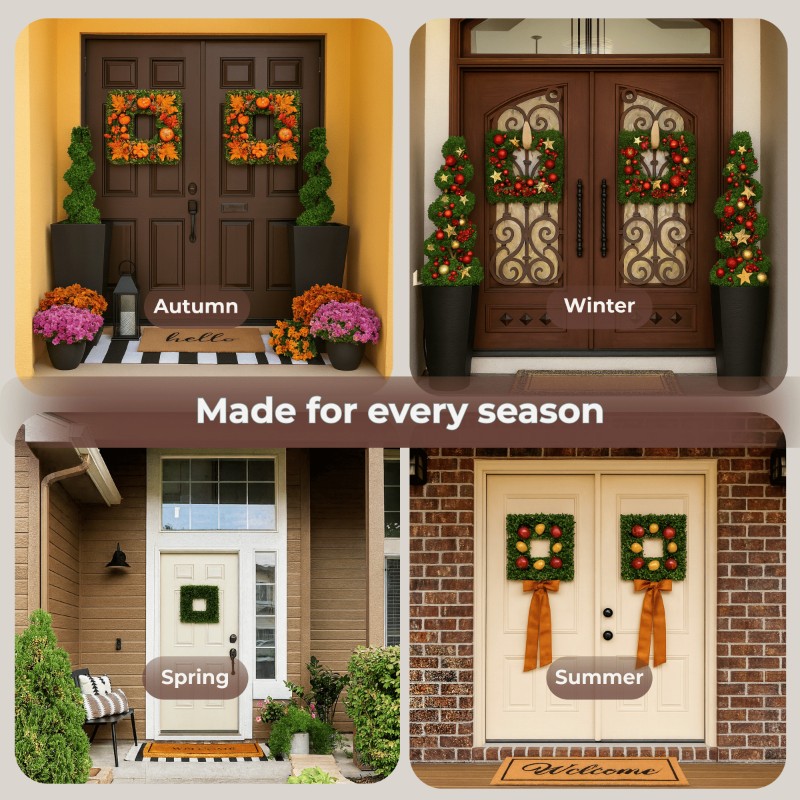 16.5-Inch Indoor/Outdoor Artificial Greenery Boxwood Wreath for Frontdoor