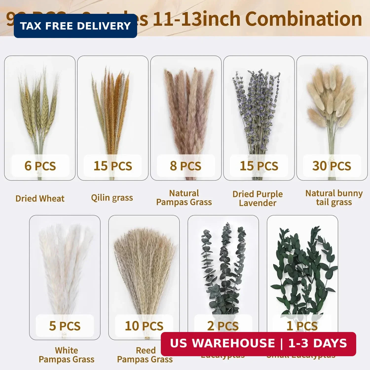 Bpole Dried Pampas Grass Bouquet – 92 Pcs 11-13 inch Pampas Grass Decor with Bun