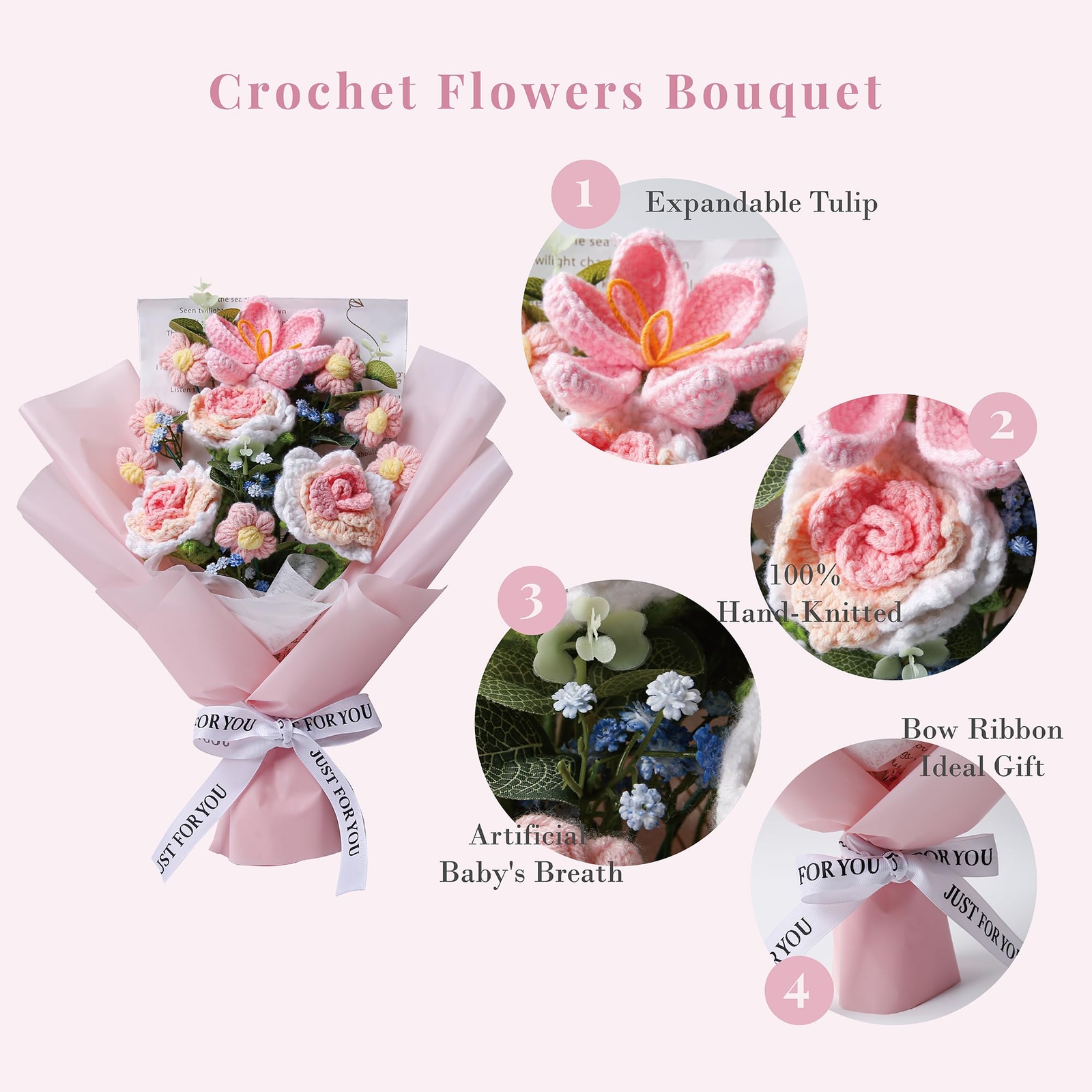 Crochet Flowers Bouquet – Hand Knitted Rose Crochet Flower Bouquet for Home D…