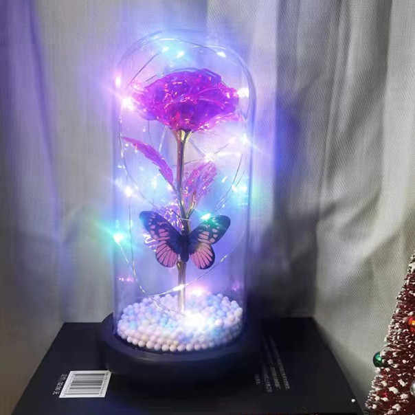 Wholesale artificial rose LED lighting, high-quality 24K rose glass cover