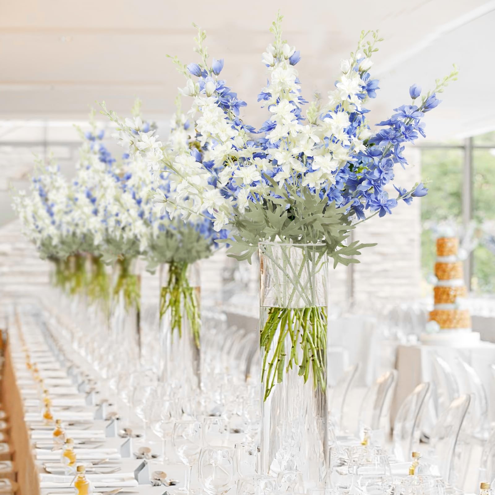 4Pcs White Delphinium Artificial Flowers 33.5″ Silk Flowers Bulk Larkspur Art…