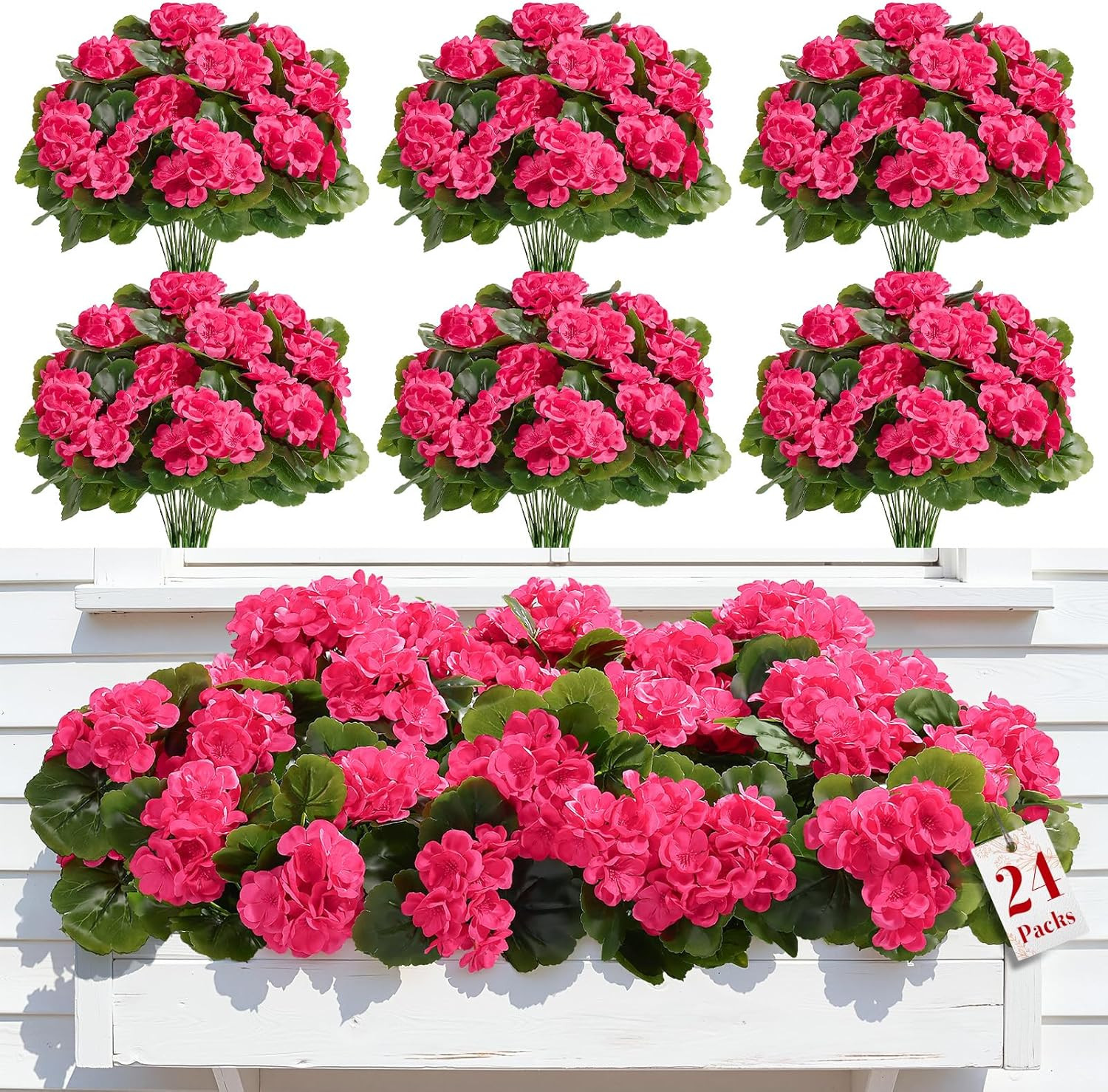 24Pcs Artificial Geranium Flowers for Outdoors Decoration Silk Floral, UV Resist