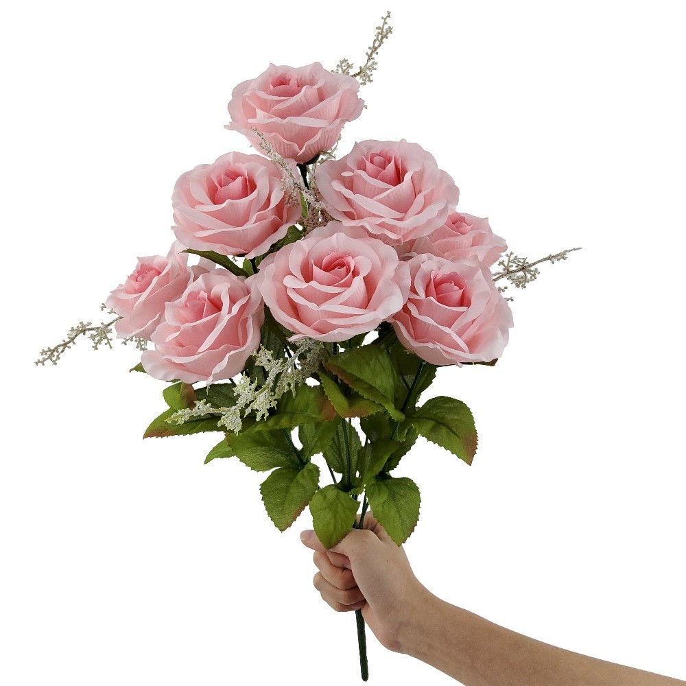 Indoor Artificial Flower Rose Bush, Pink Color, Assembled Height 17.5″