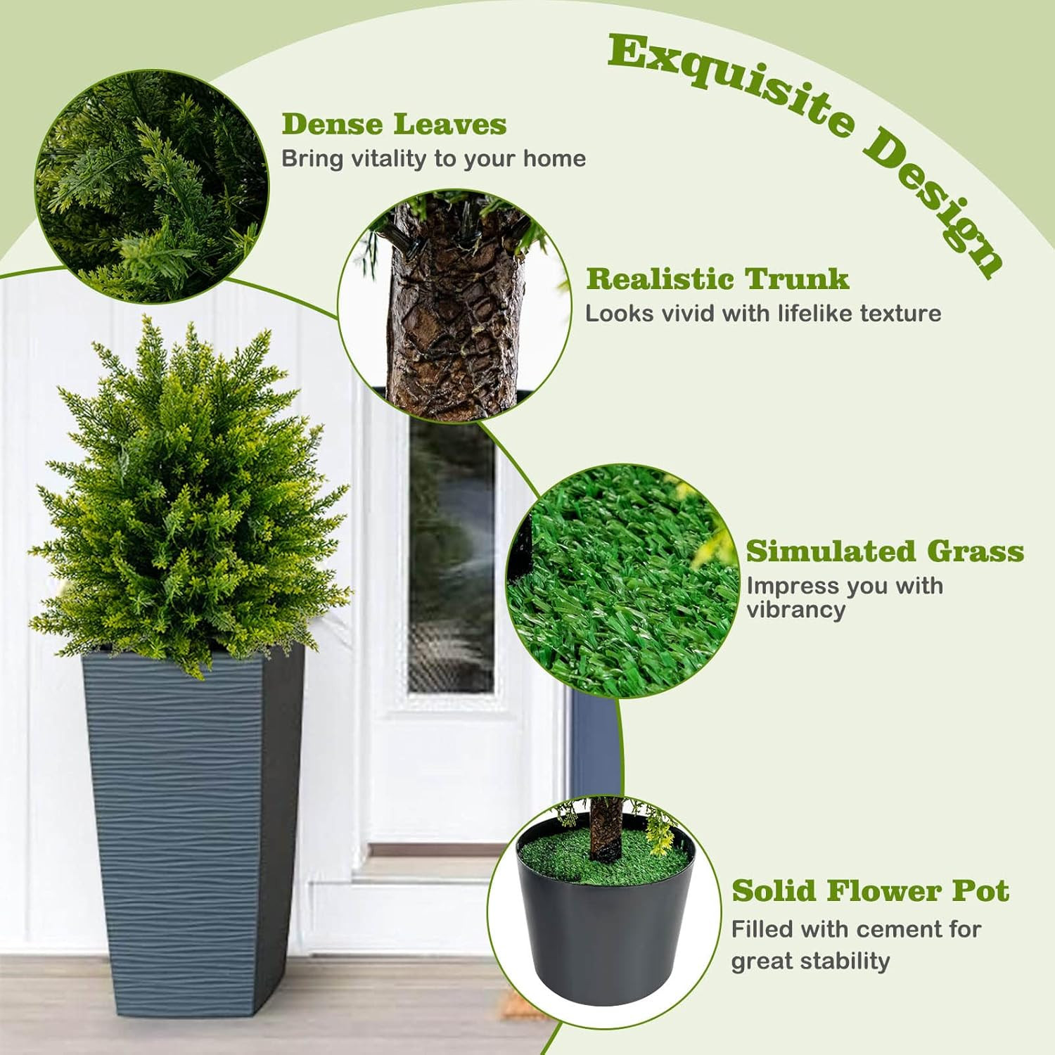 Set of 2 Faux Cedar Topiary Ball Trees in Cement Pots for Home Decor