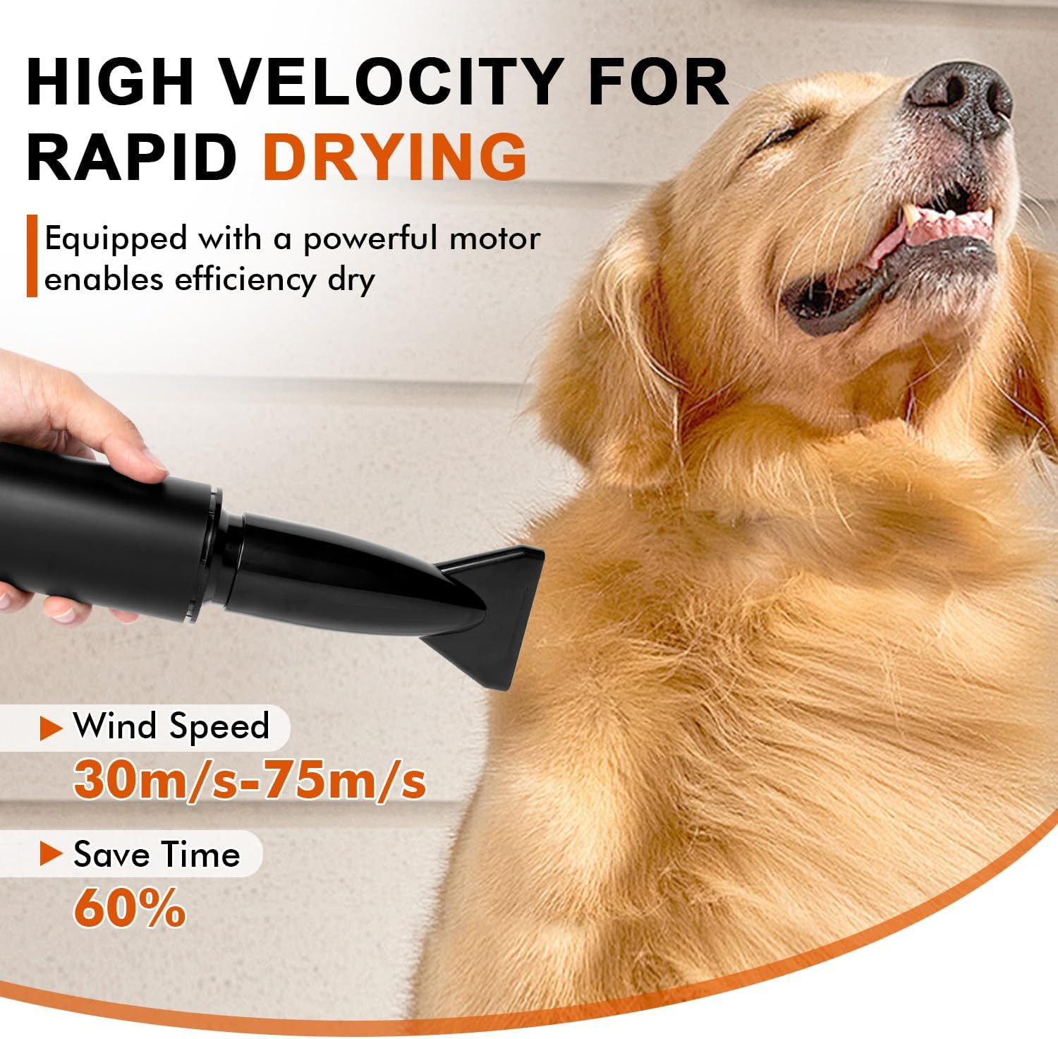 High Velocity Dog Hair Dryer with 4 Nozzles, Adjustable Speed & Temp Control