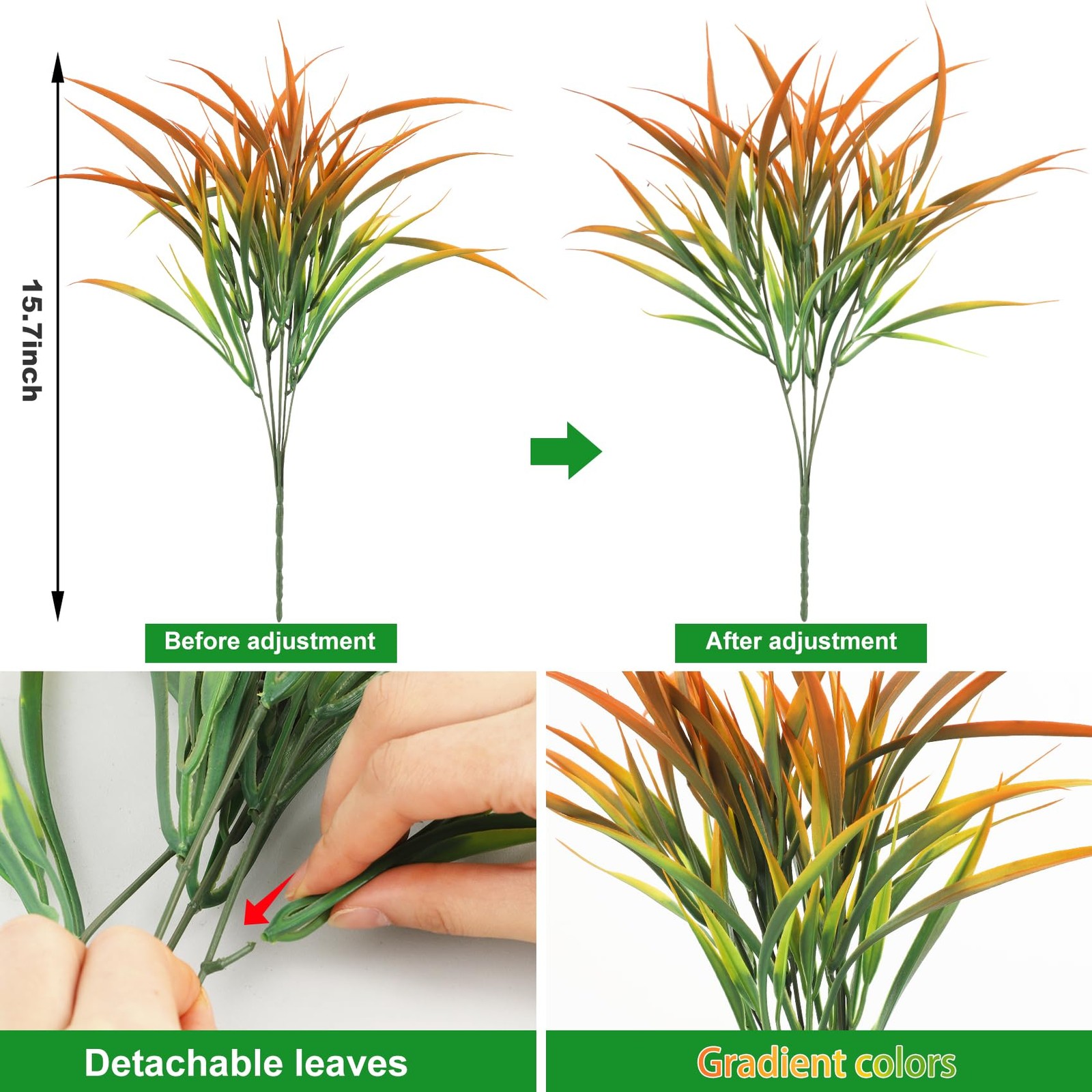 16 Bundles Artificial Plants Outdoor Fake Grass Greenery Stems UV Resistant F…