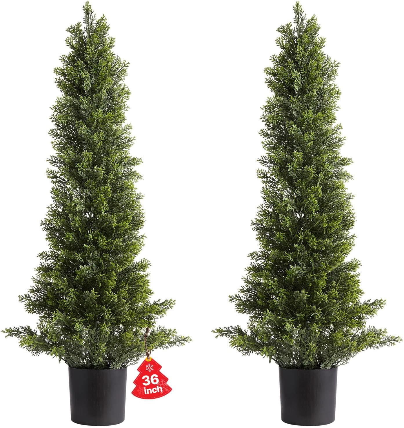 Artificial Cedar Topiary Trees, 36 Inch 2 Set Faux Pine Shrubs Plants, Fake Silk