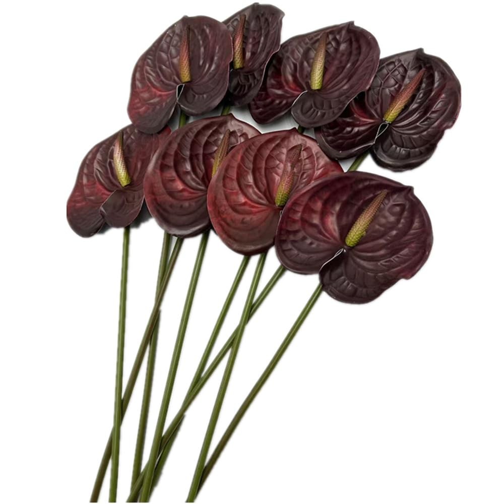 Artificial Anthurium Flowers 5.5 Inch Head Bridal Wedding Burgundy 8 PCS