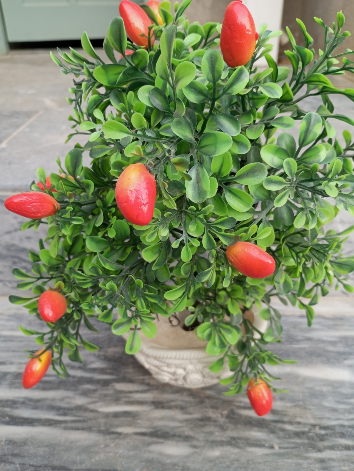 Artificial Bonsai Tree with Red Fruit Decorative White Pot Home Decor