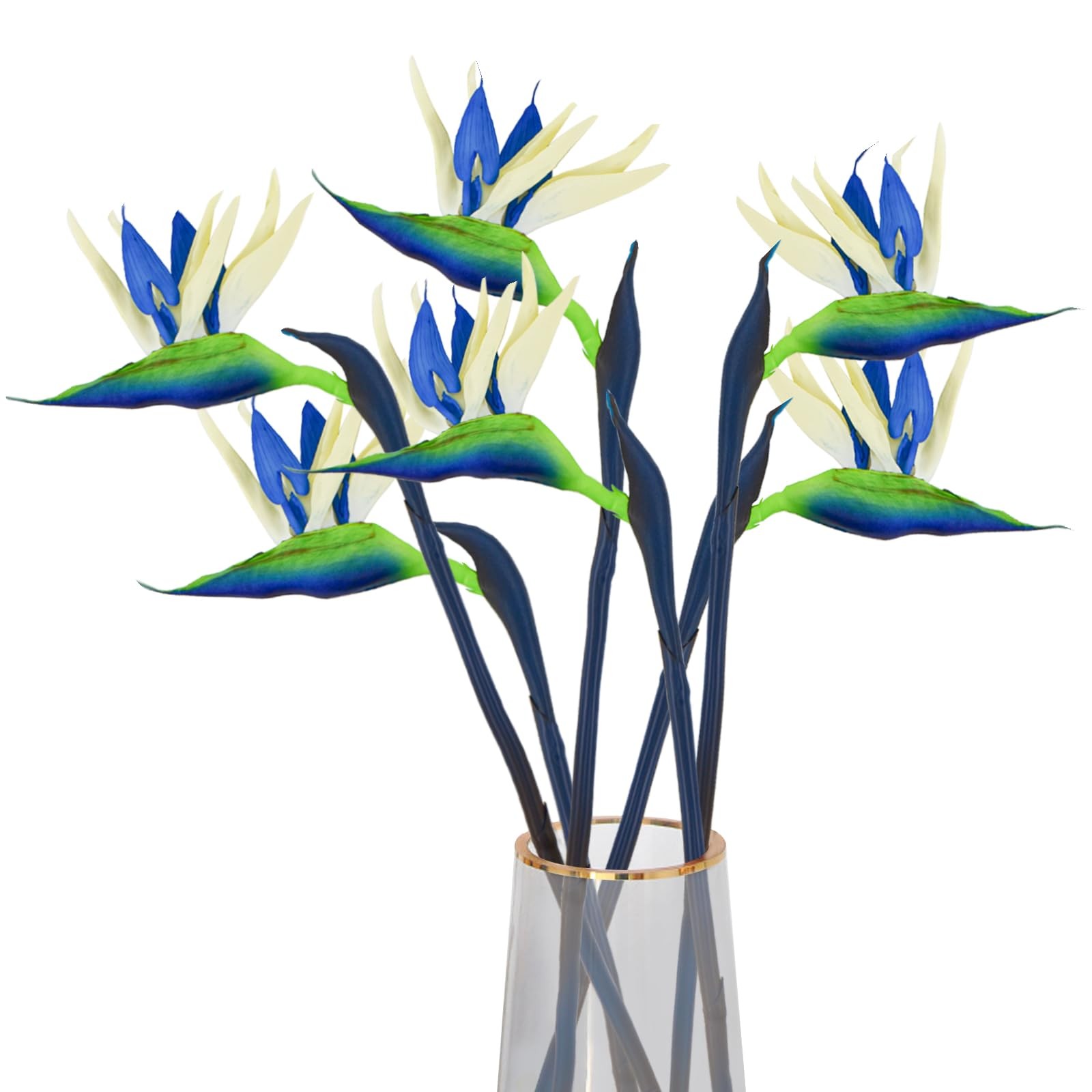 6 PCS Artificial Bird of Paradise Flowers Blue Strelitzia Tropical Bouquet