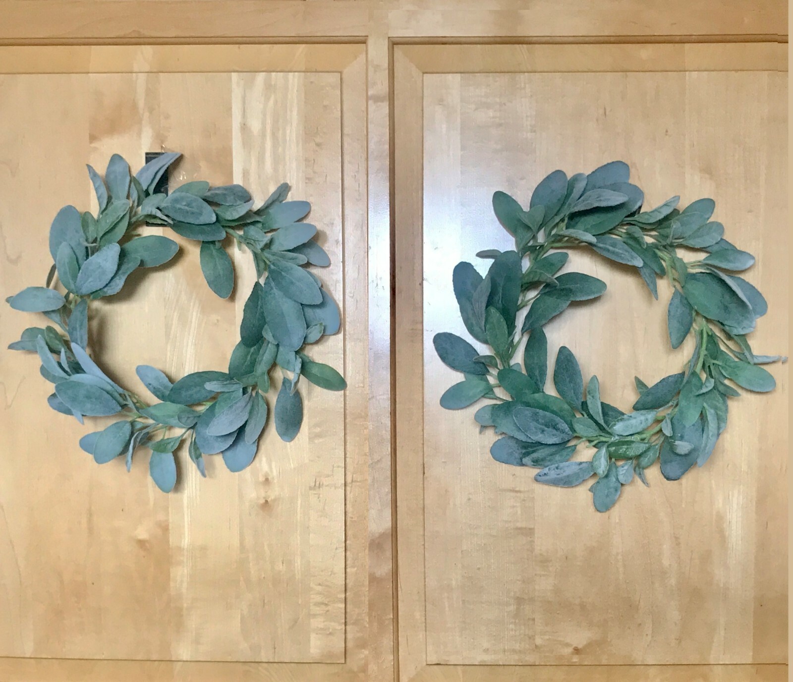 Lambs Ear 13” Farmhouse Artificial Fake Wreath – Wedding Spring Kitchen Cabinet