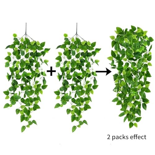 Fake Hanging Plants for Room Decor, 3.6ft Artificial Ivy Pothos Vine for 2pcs