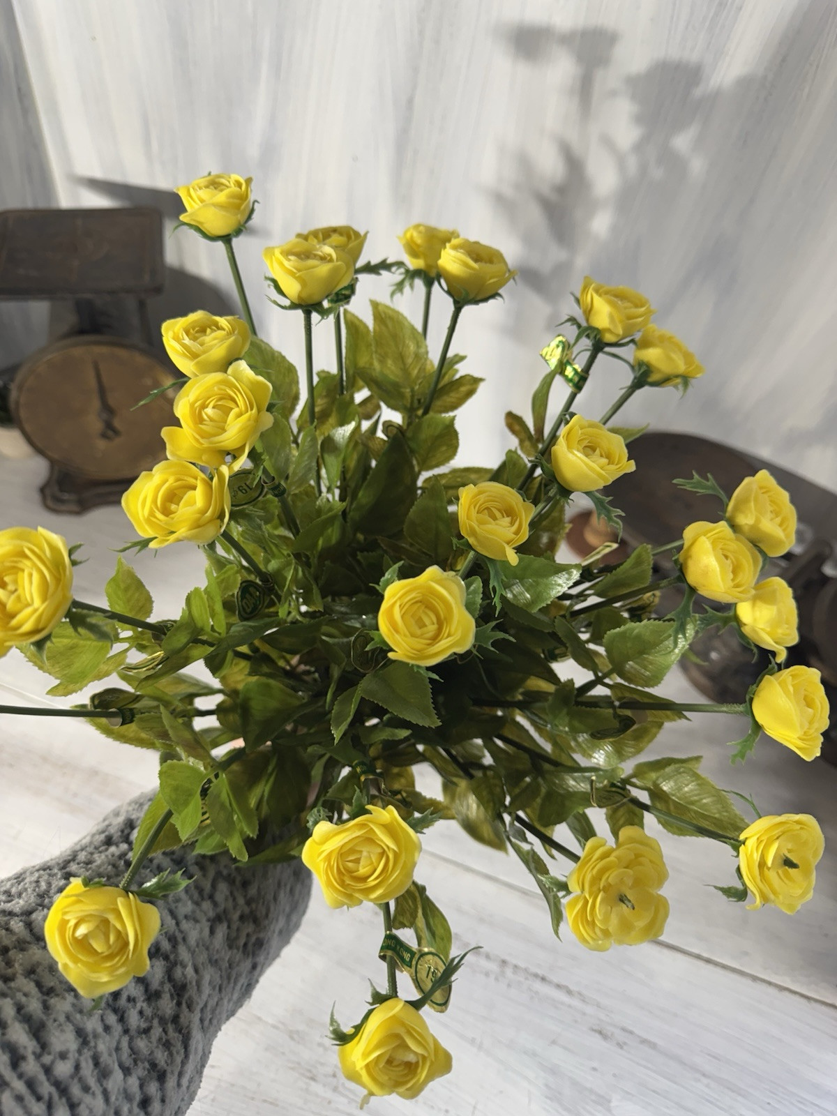 MCM Lot (24) 1” Yellow Plastic Long Stem Roses With Wire Stems Crafts Millenary