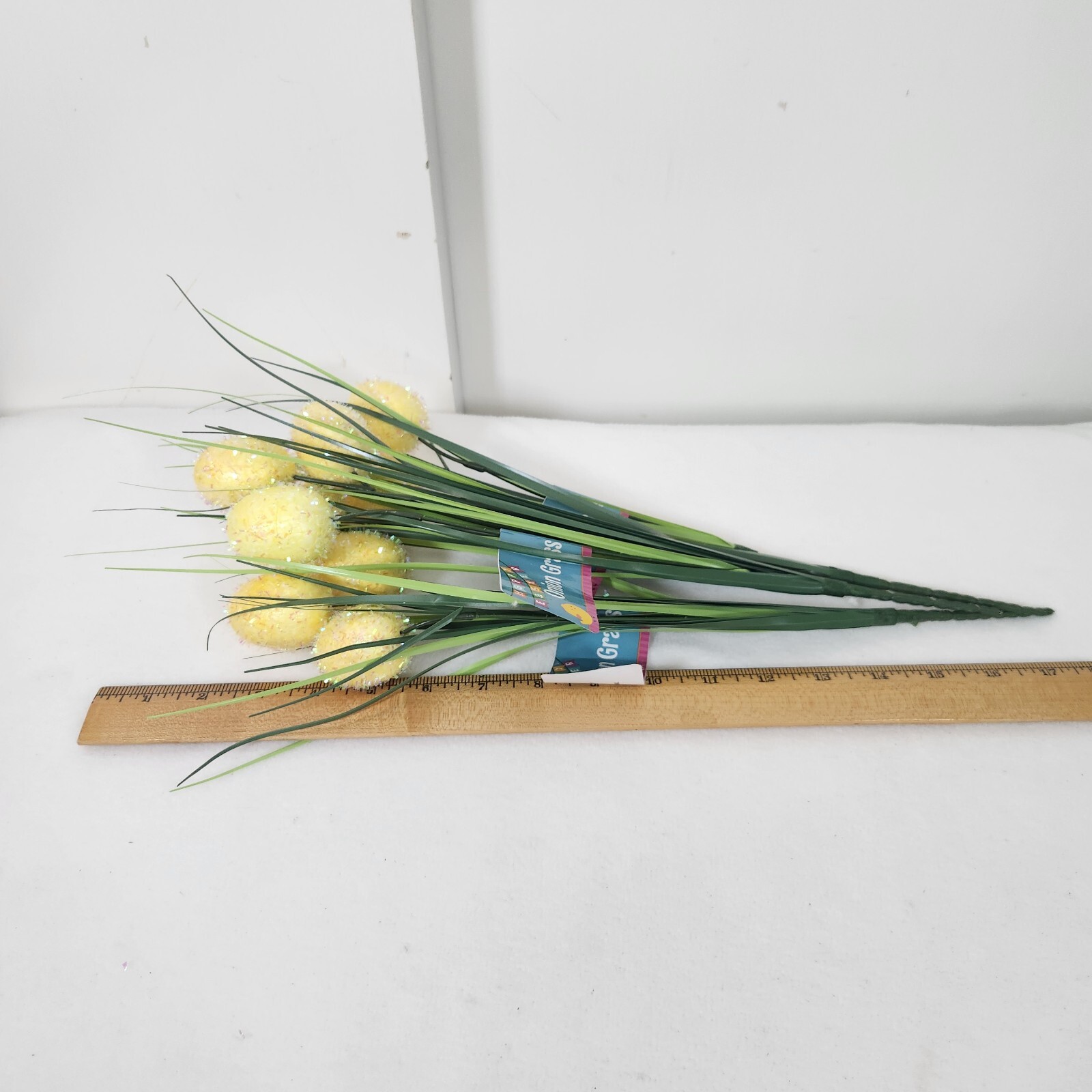 Set of 3 Faux Floral Pick~Onion Grass+Yellow Glittery Easter Eggs SPRING DECOR