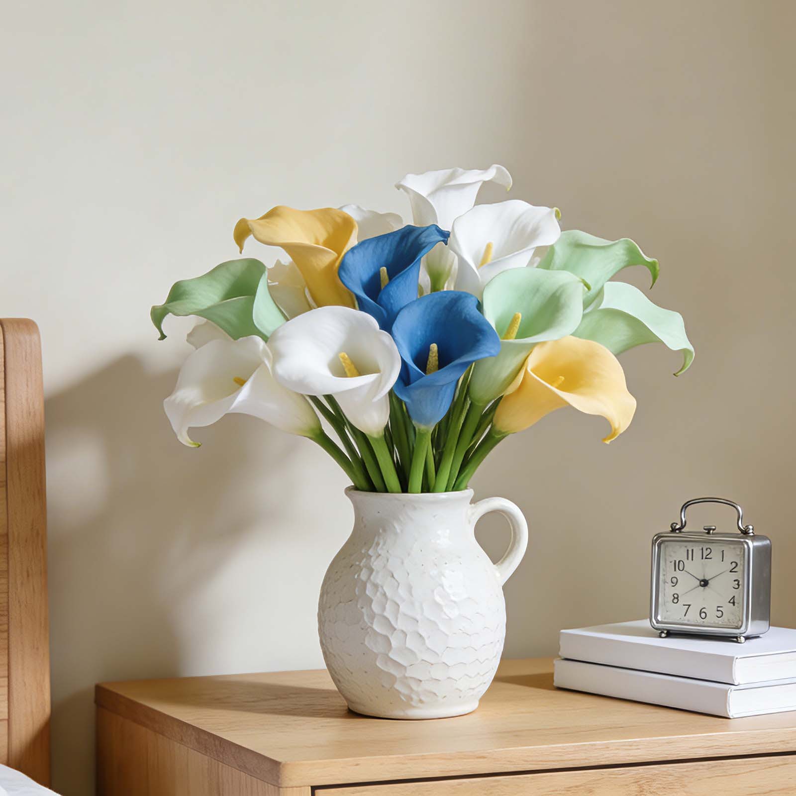6 Pcs 13 Inch Artificial Calla Lily Fake Flowers Real Touch, Blue/Yellow