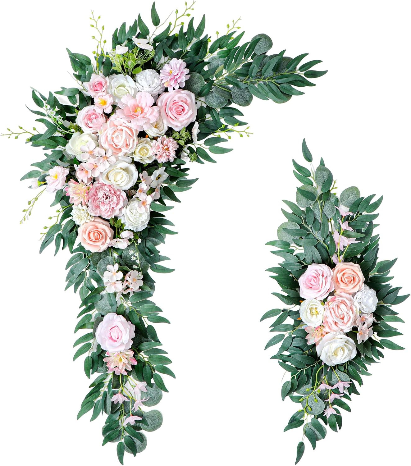 40In 2Pack Artificial Wedding Arch Flowers Kit,Faux Blush White Floral Swag Arra