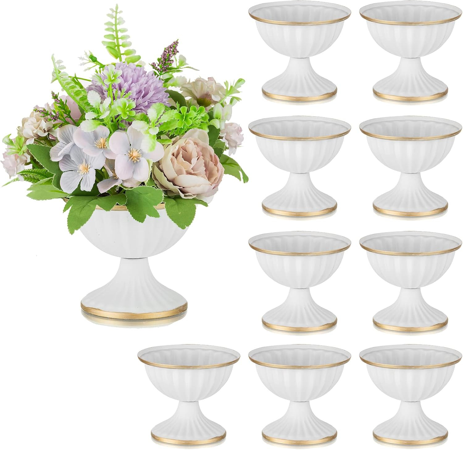 Mini White Flower Pots – 10PC Metal Vases for Home, Wedding & Party Decor