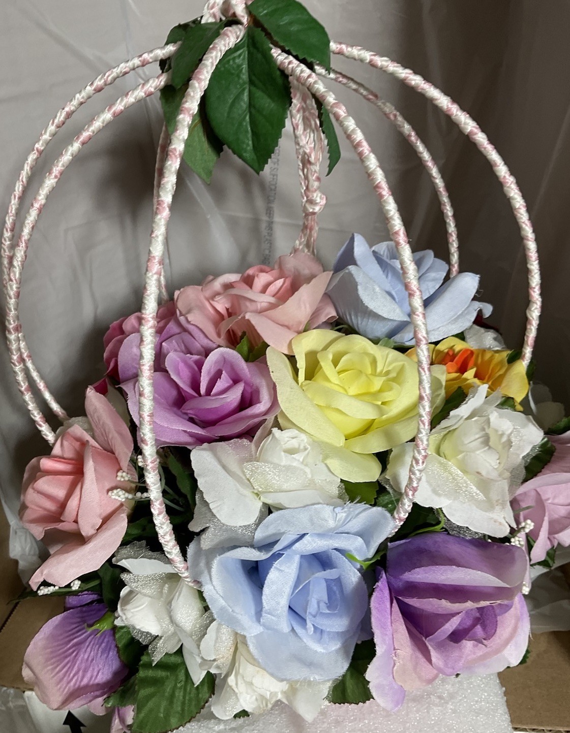 Hanging Flower Arrangement Wire Cage/Ribbon Shabby Chic Decor, All Colors Hmade