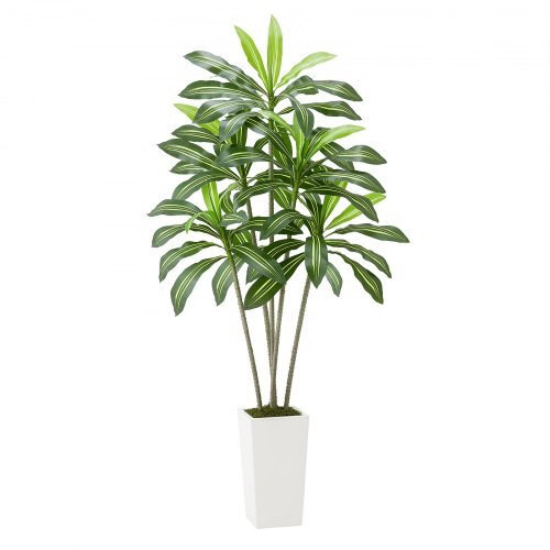 Artificial Dracaena Tree 6 ft, Fake Palm Tropical Plants with White Tall Planter