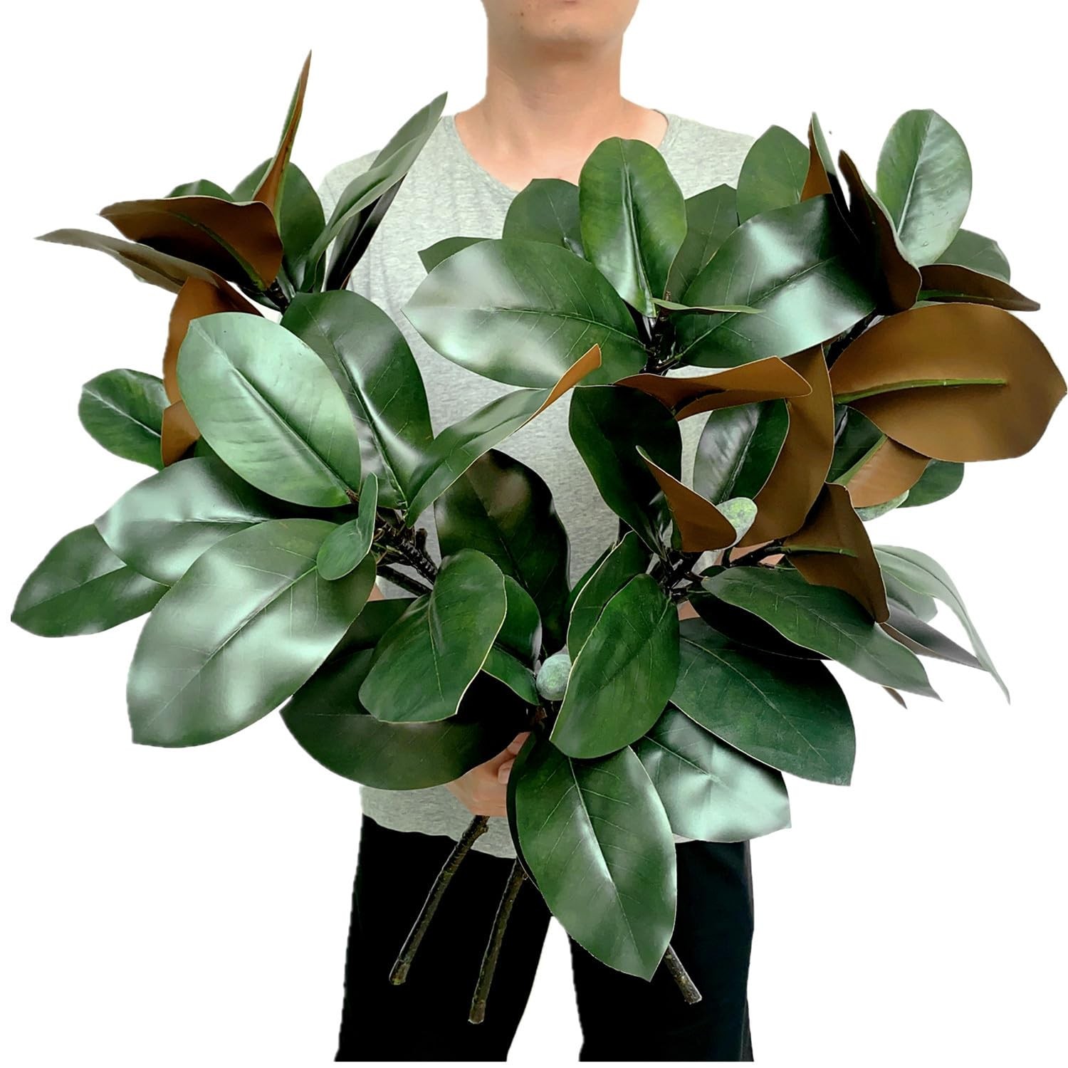 32 Inch Magnolia Artificial Leaves Branches 3D Plastic Printing Houseplant Pl…
