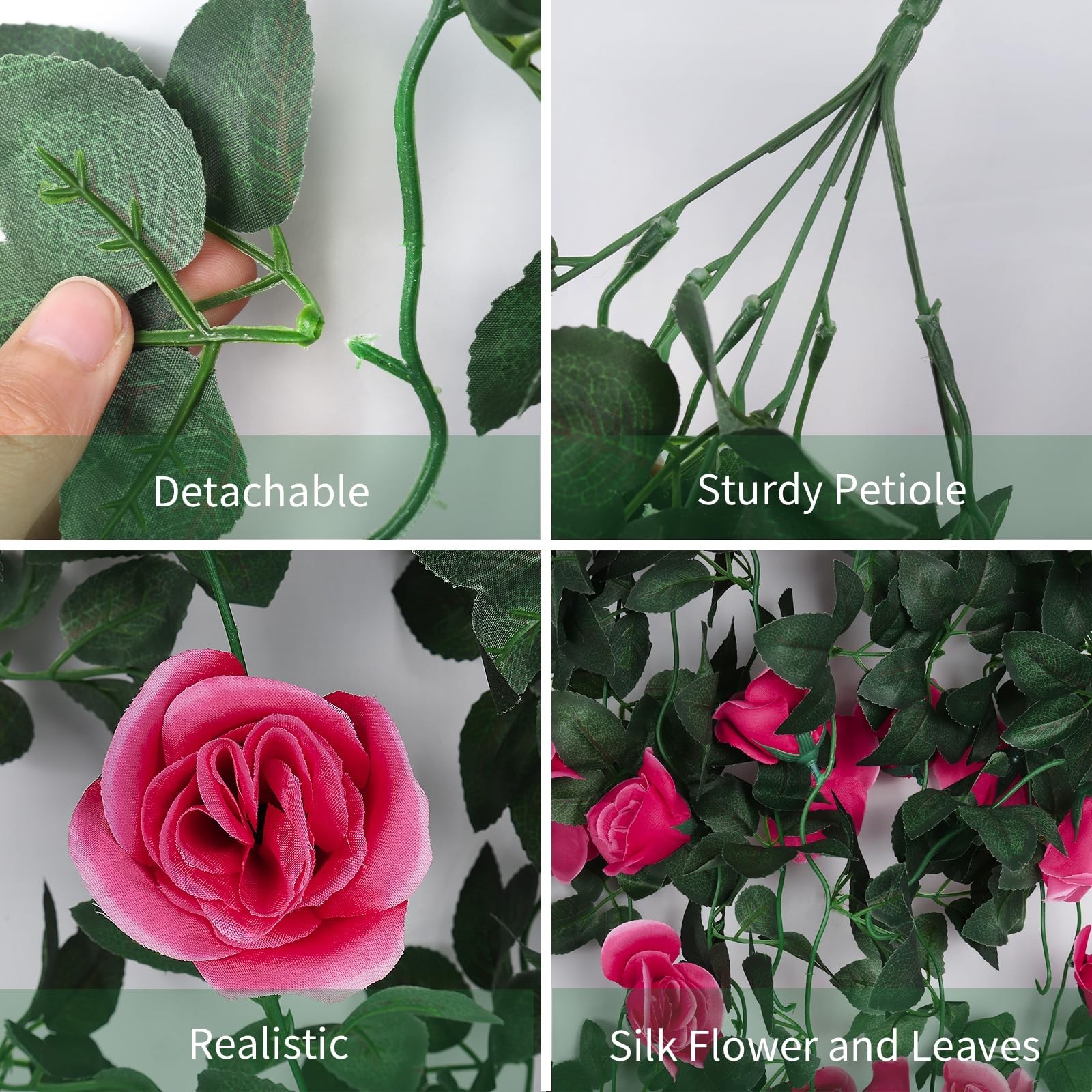 4PCS 37″ Artificial Rose Red Hanging Floral Ivy Garland with 30 LED Fairy Lights