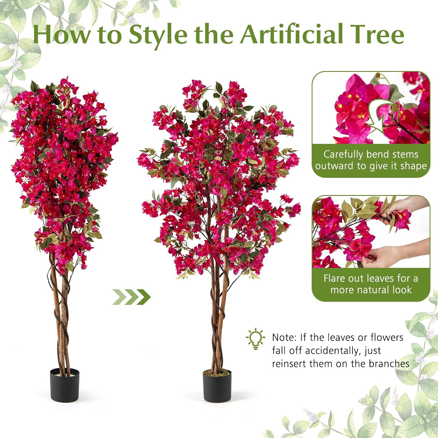 6 FT Bougainvillea Artificial Tree, Faux Flower Tree in Pot with 910 Flowers, 10